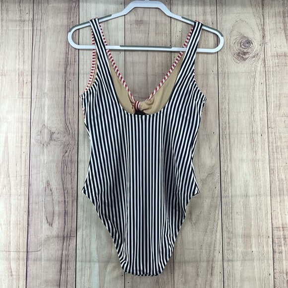 J Crew Size Medium Red White & Blue Striped Cut‎ Out Swimsuit Bathing Suit - Picture 2 of 7